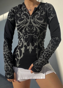 Y2k Tribal Brocade Print Hoodie (S-M)
