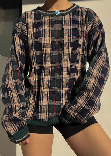 90's Rosebud Plaid Sweater (L)