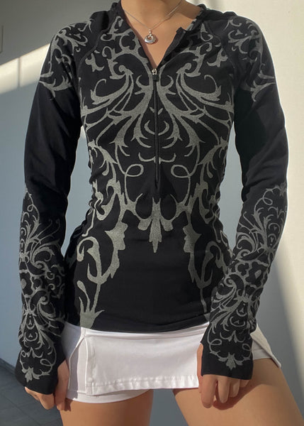 Y2k Tribal Brocade Print Hoodie (S-M)