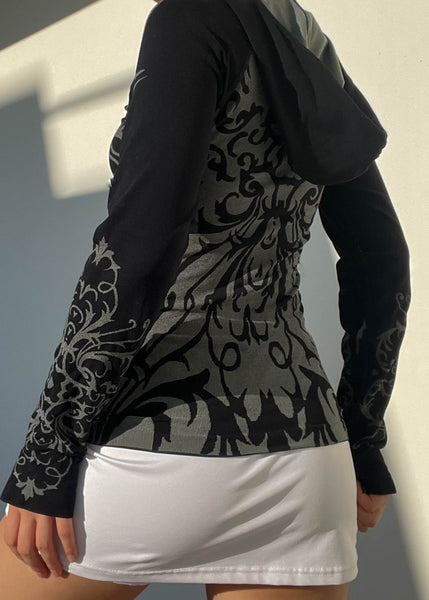 Y2k Tribal Brocade Print Hoodie (S-M)