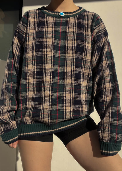 90's Rosebud Plaid Sweater (L)