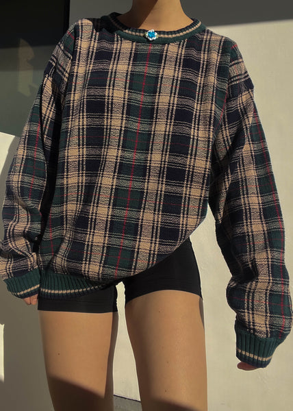90's Rosebud Plaid Sweater (L)