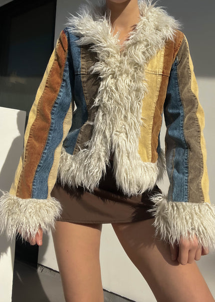 Corduroy Fur Trim Jacket (M)