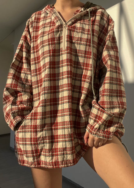 90's 1/4 Zip Flannel Hoodie (L-XL)