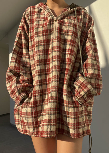 90's 1/4 Zip Flannel Hoodie (L-XL)