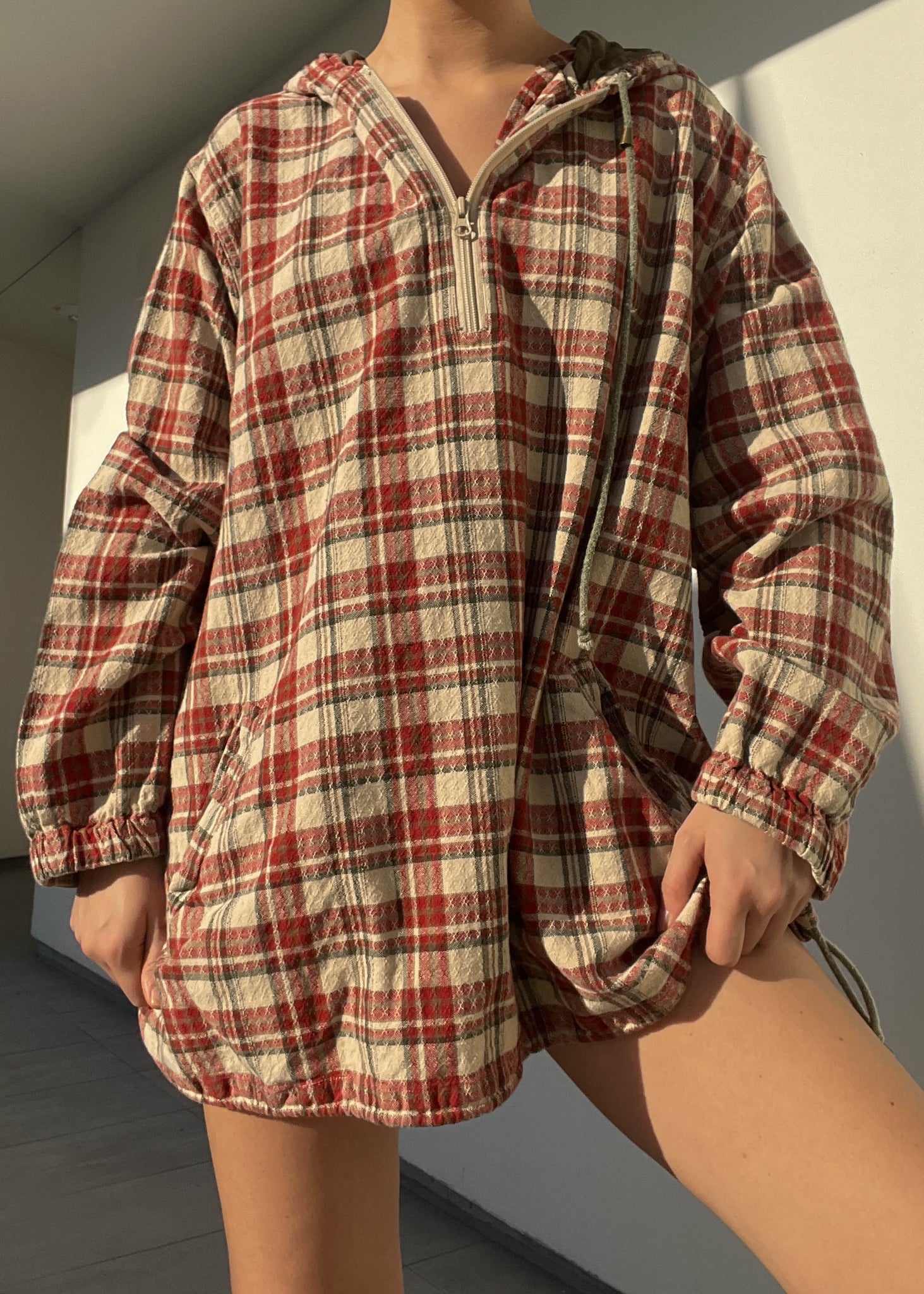 90's 1/4 Zip Flannel Hoodie (L-XL)