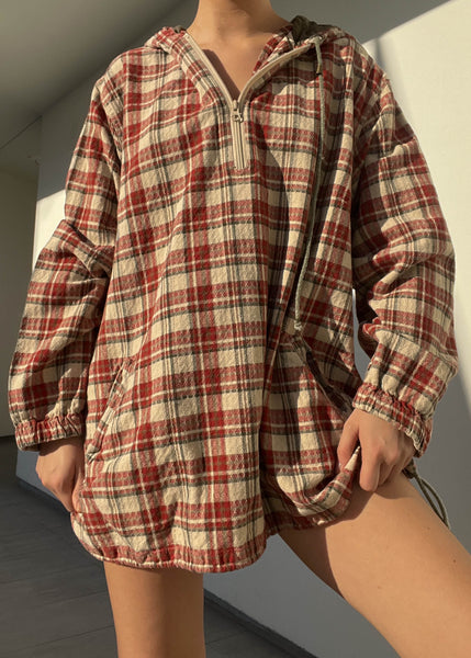 90's 1/4 Zip Flannel Hoodie (L-XL)