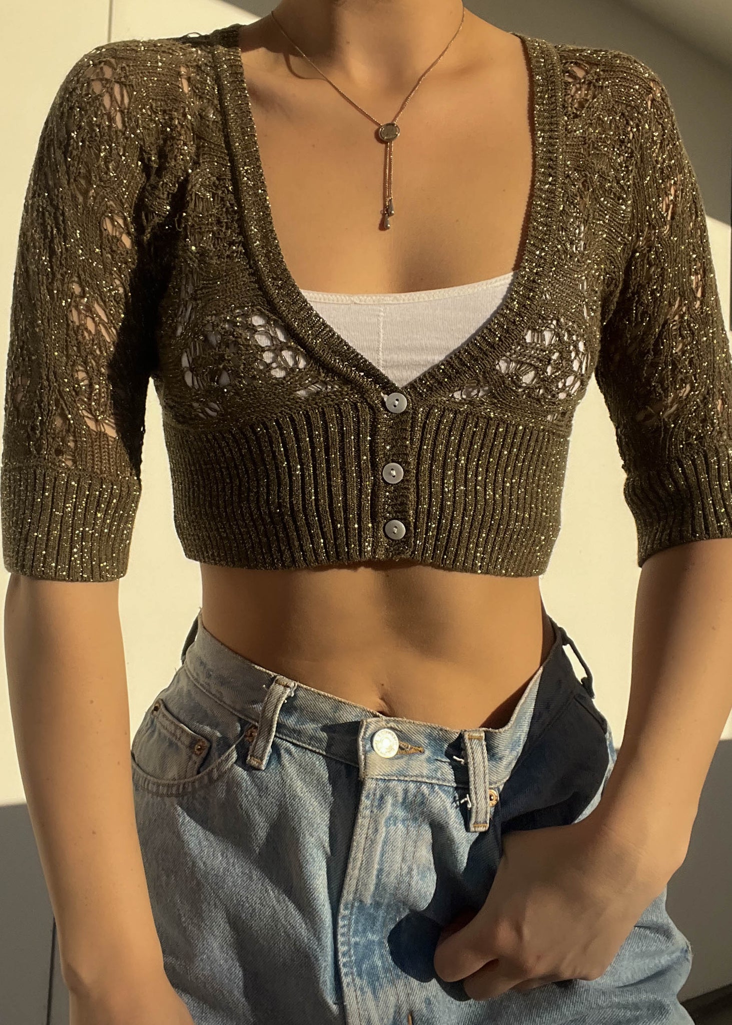 Y2k Sparkle Knit Crop Cardi (S)