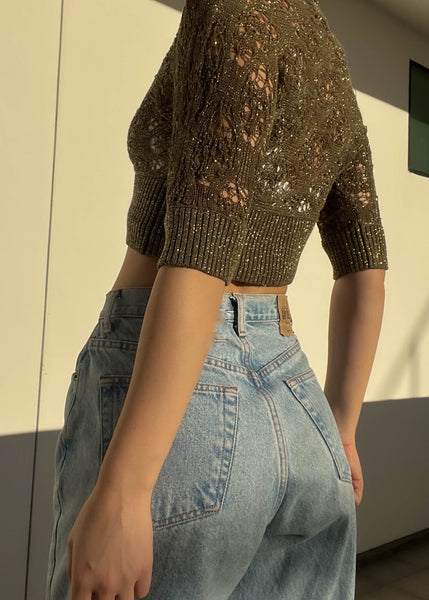 Y2k Sparkle Knit Crop Cardi (S)