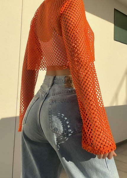 Orange Fish Net Bell Sleeve (S)