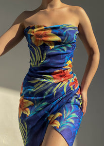 Tropical Print Strapless Dress (S-M)