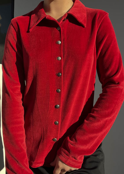 90's Red Velvet Button Down (S/M)