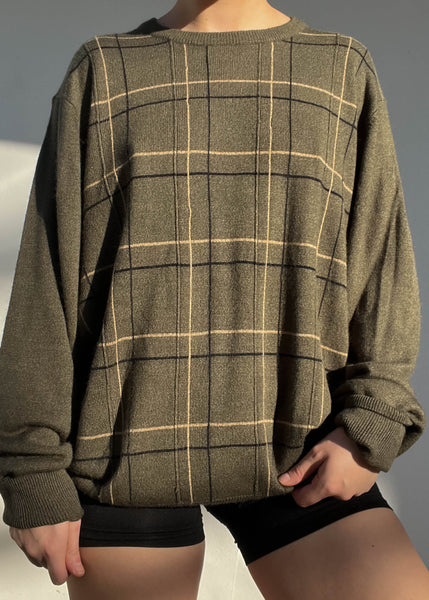 Y2k Olive Grid Sweater (L)