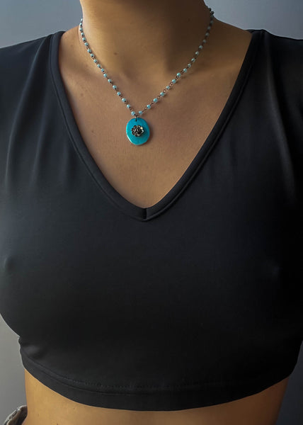 90's Blue Beaded Flower Necklace