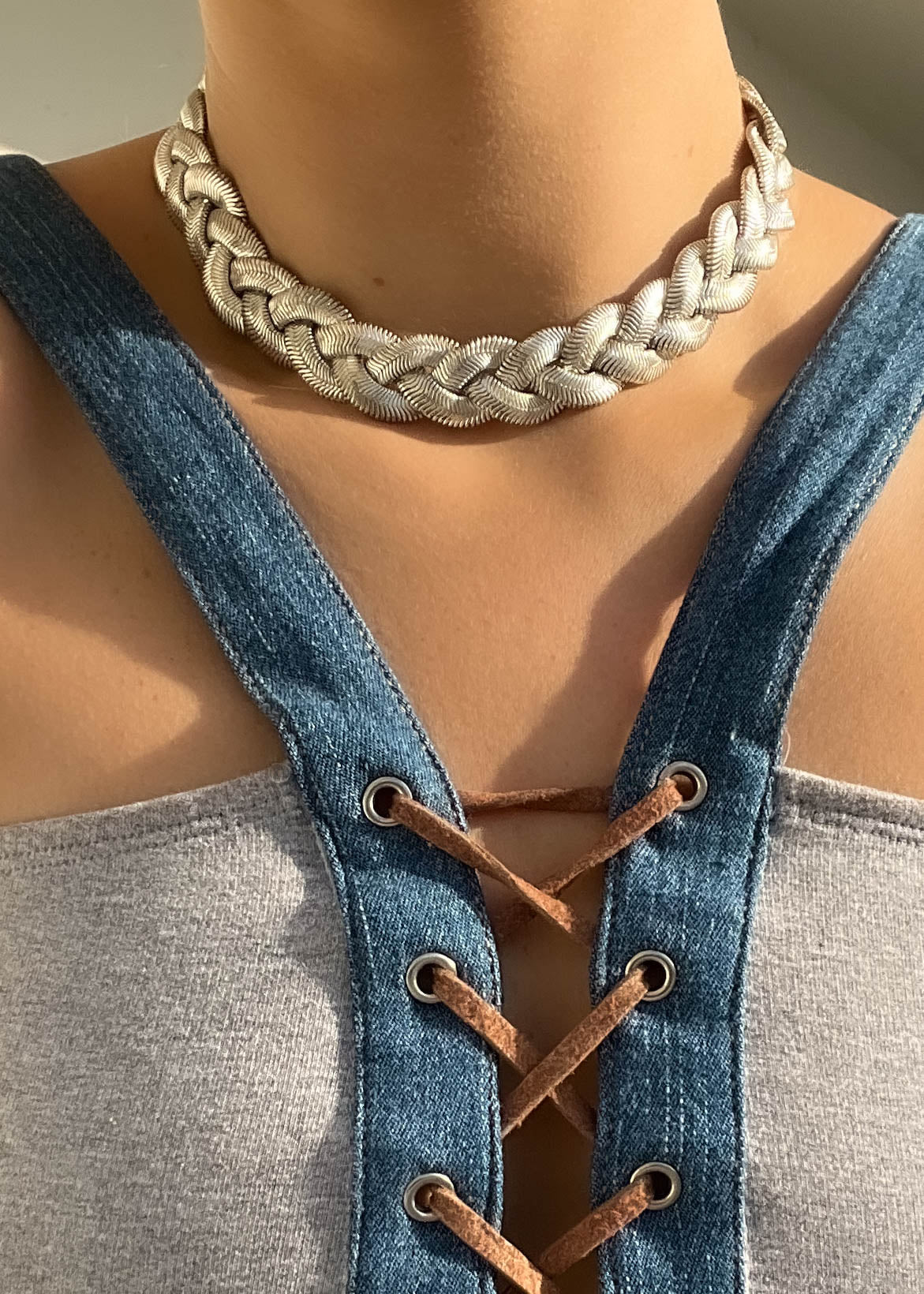 90's Silver Braid Choker
