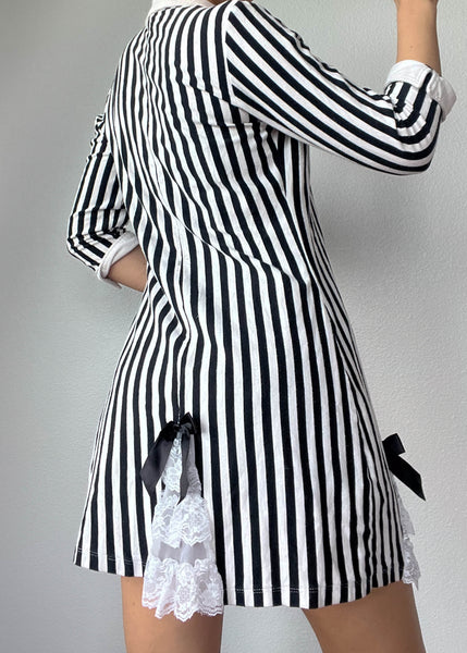 90's Full-Zip Striped Mini Dress (S)