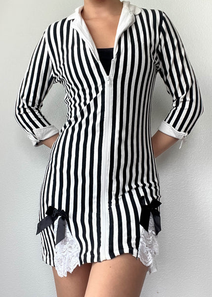 90's Full-Zip Striped Mini Dress (S)