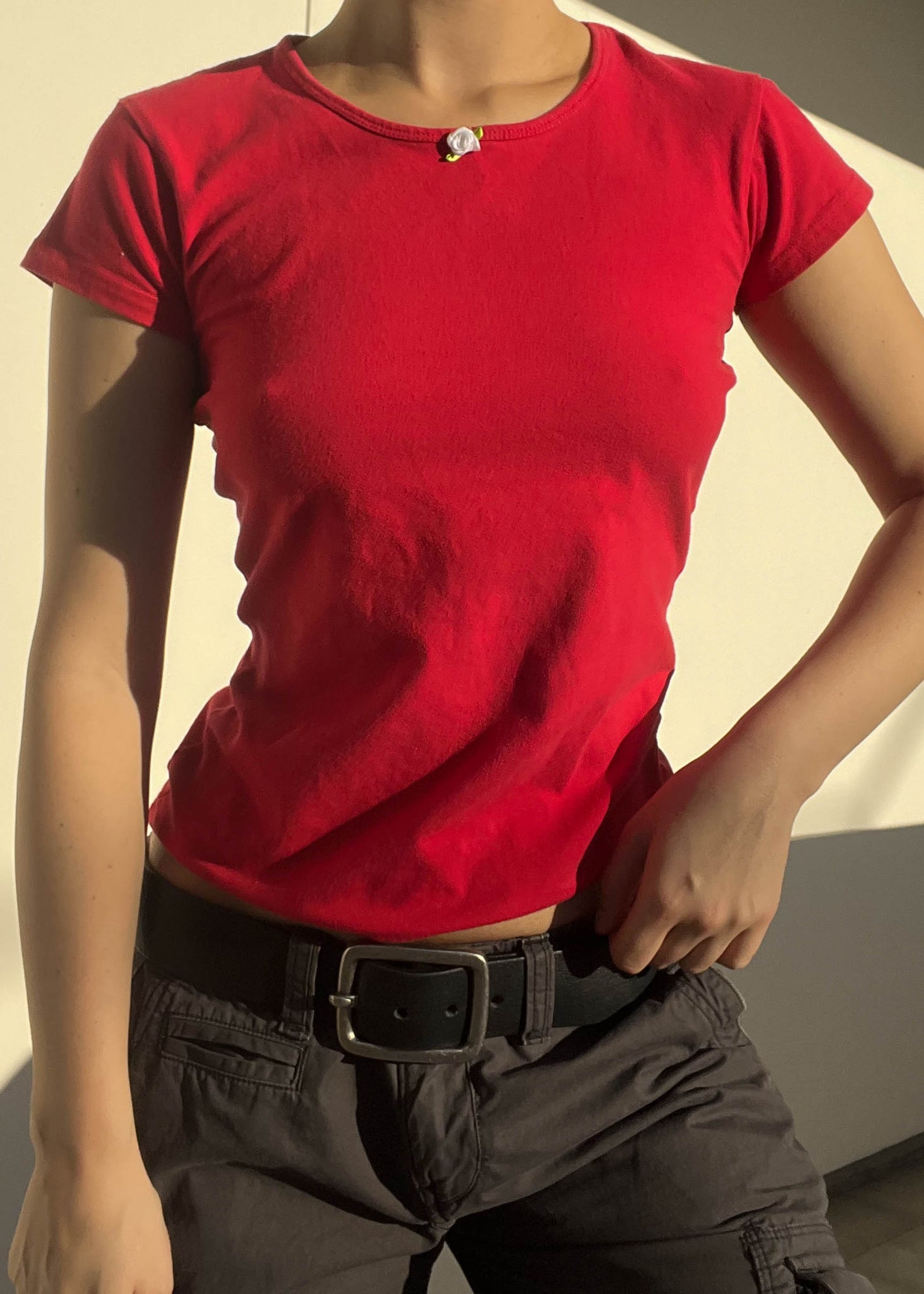 90's Red Rosebud Tee (S)