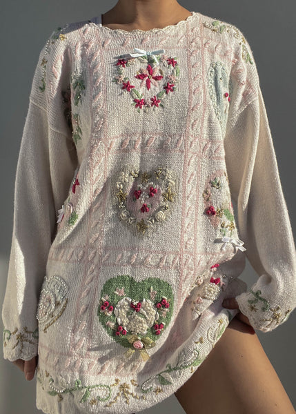 Embroidered Hearts Sweater Dress (M)