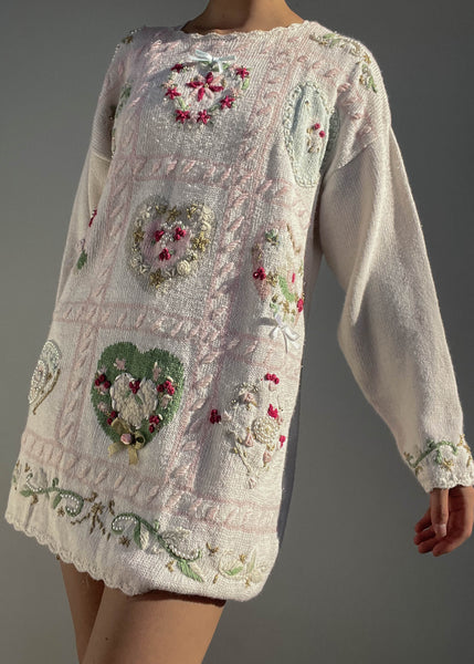 Embroidered Hearts Sweater Dress (M)