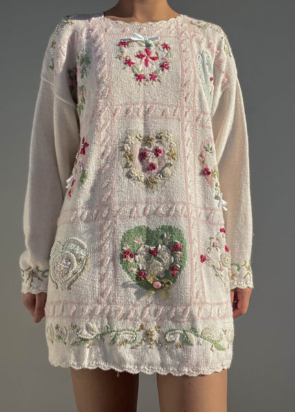 Embroidered Hearts Sweater Dress (M)