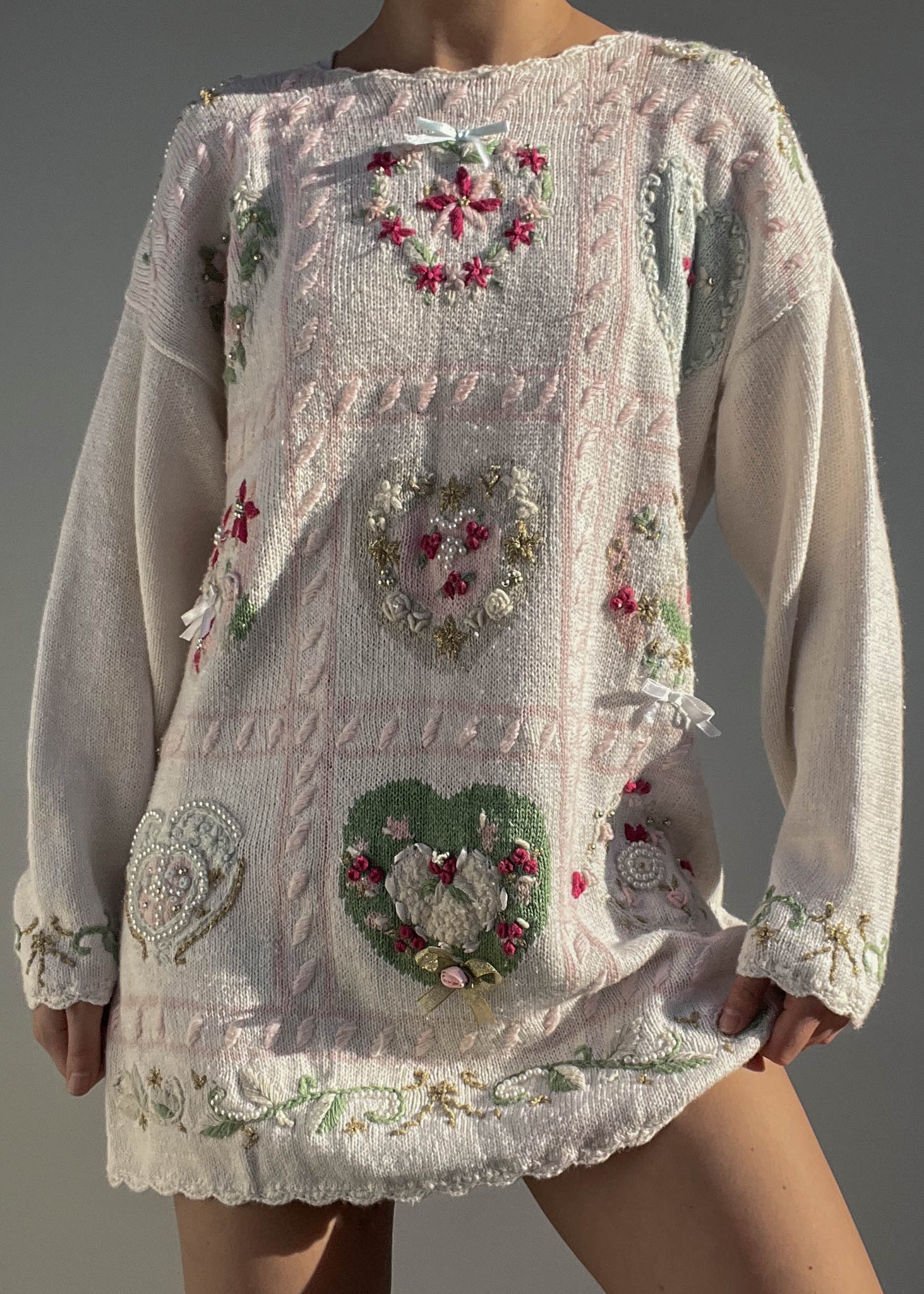 Embroidered Hearts Sweater Dress (M)