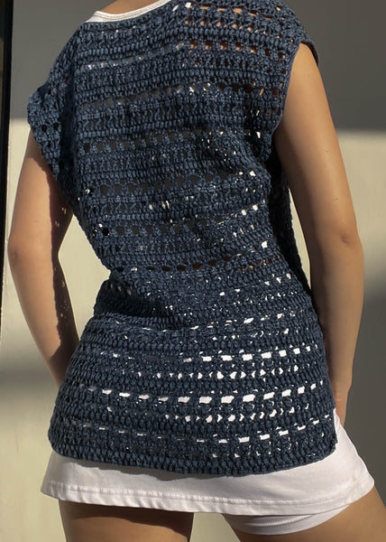 Navy Crochet Top (S-M)