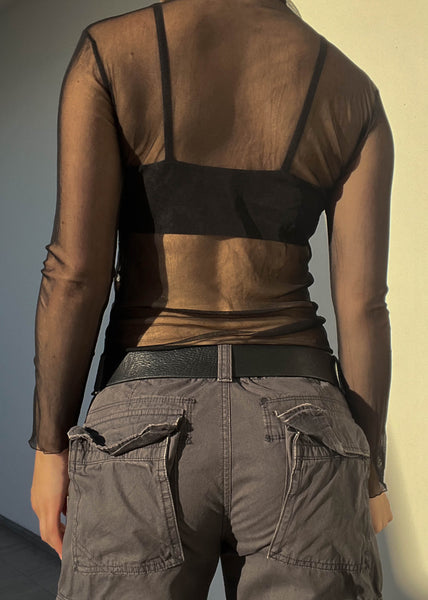 Sparkle Print Mesh Mock Neck (S)
