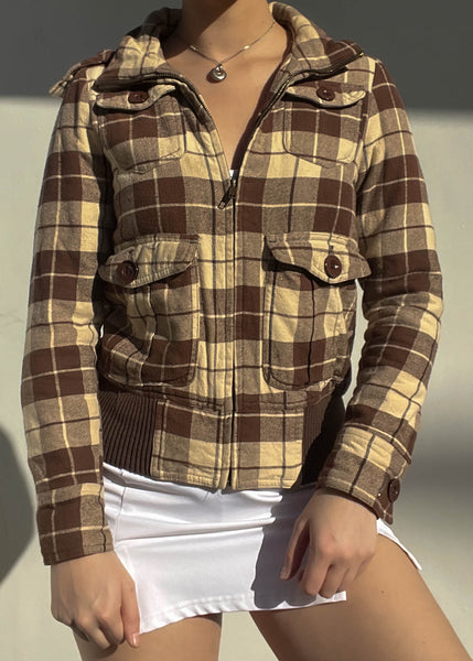 Y2k Brown & Tan Plaid Jacket (S)