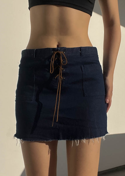 Y2k Denim Lace Up Mini Skirt (M)