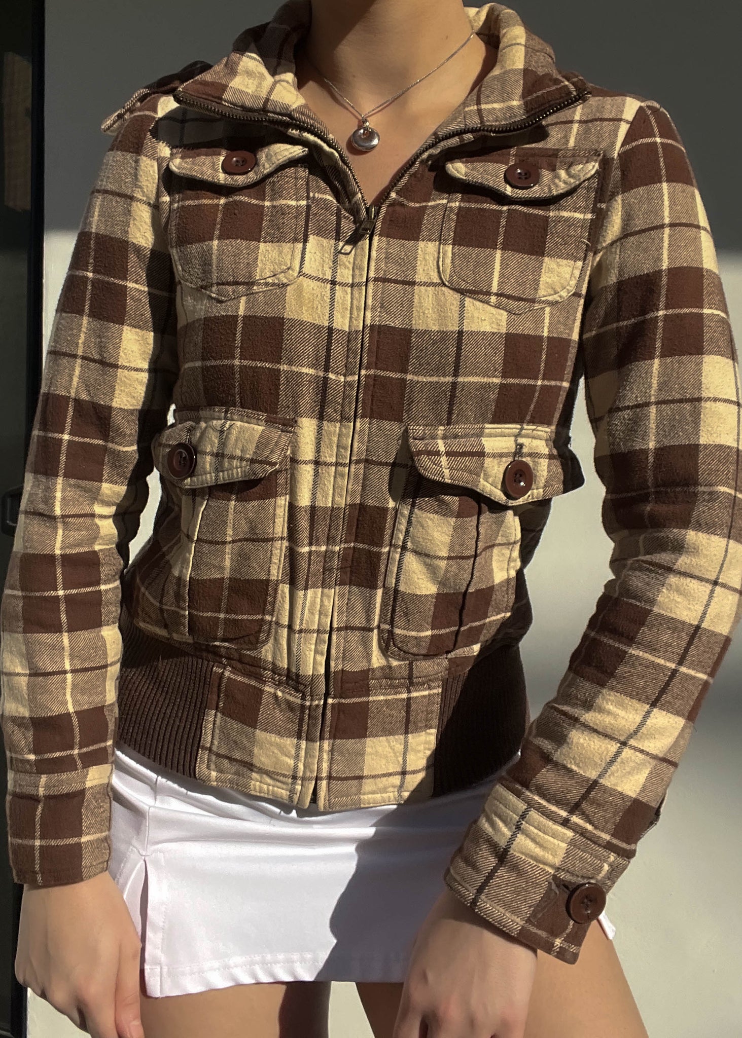 Y2k Brown & Tan Plaid Jacket (S)