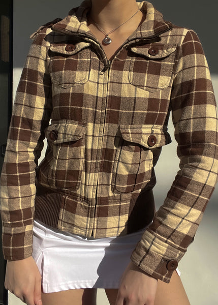 Y2k Brown & Tan Plaid Jacket (S)