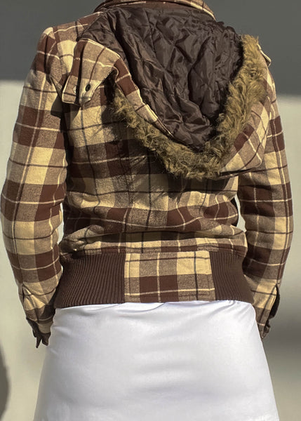 Y2k Brown & Tan Plaid Jacket (S)