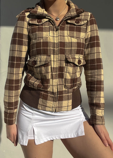 Y2k Brown & Tan Plaid Jacket (S)