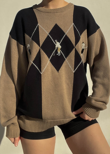 90's Tan & Black Argyle Golf Knit (L-XL)
