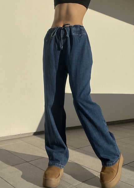 Y2k Dark Wash Drawstring Jeans (L)