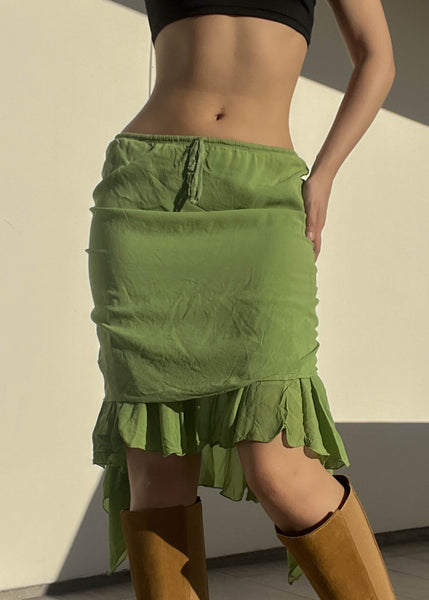 Y2k Green Ruched Midi Skirt (M)