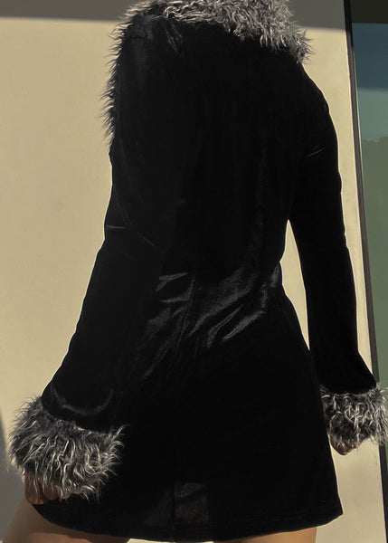 90's Fur Trim Velvet Cardigan (S)