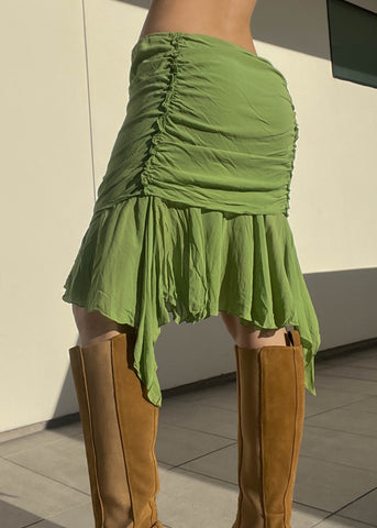 Y2k Green Ruched Midi Skirt (M)