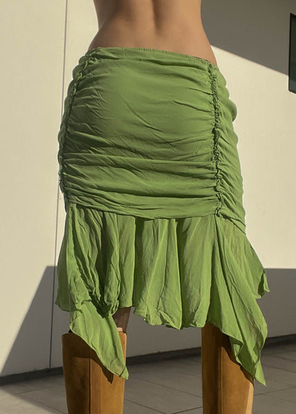Y2k Green Ruched Midi Skirt (M)