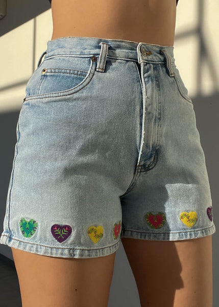 Embroidered Hearts Denim Shorts (26”)