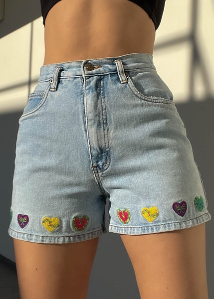 Embroidered Hearts Denim Shorts (26”)