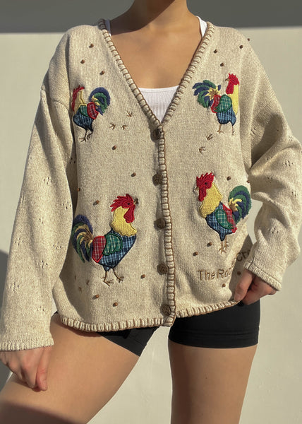 90's Rainbow Rooster Cardigan (L-XL)