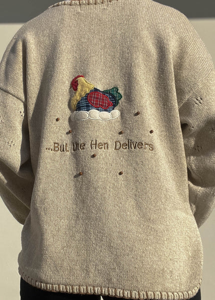 90's Rainbow Rooster Cardigan (L-XL)