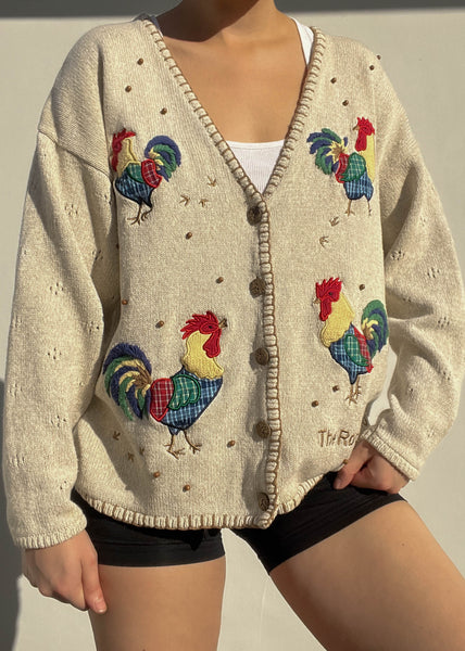 90's Rainbow Rooster Cardigan (L-XL)