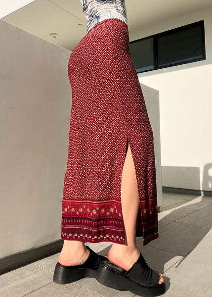 90’s Burgundy Print Maxi Skirt (S)