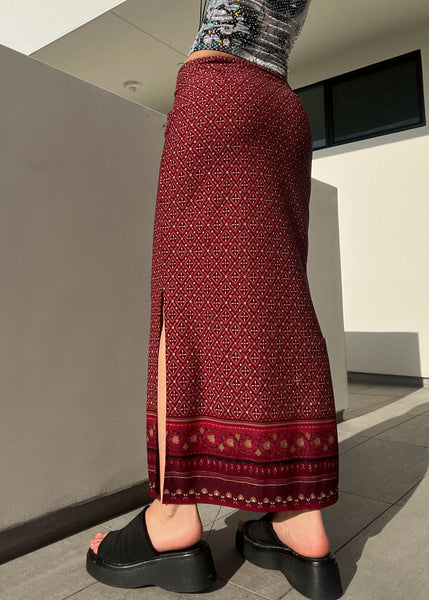 90’s Burgundy Print Maxi Skirt (S)