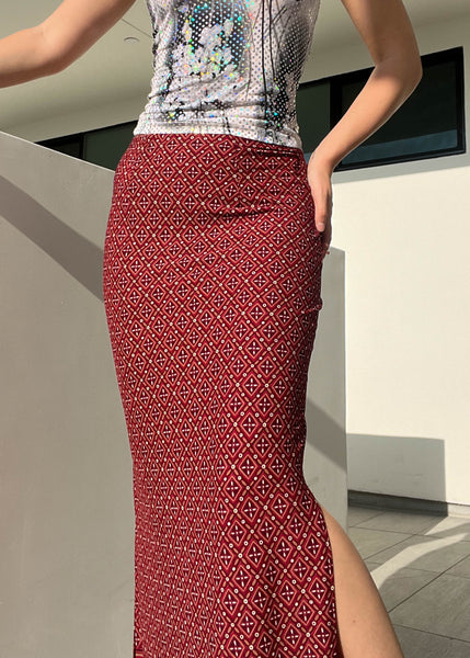 90’s Burgundy Print Maxi Skirt (S)