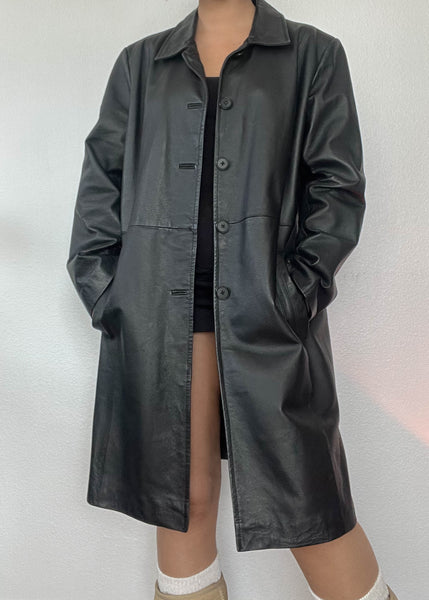 90’s Black Leather Midi Tench (L)