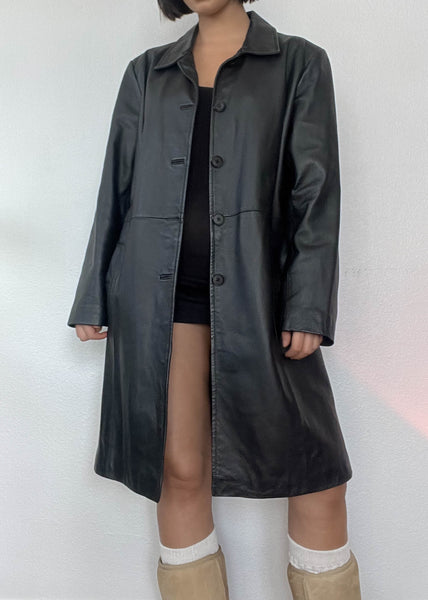 90’s Black Leather Midi Tench (L)